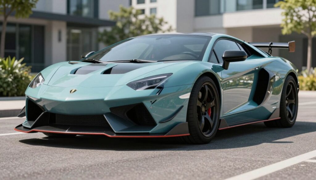 A sleek, modern car with an aggressive body kit, showcasing a blend of sharp edges and aerodynamic curves. The foreground features close-up details of the car's modified front bumper, side skirts, and rear spoiler, emphasizing the contrasts in materials and finishes. The middle ground displays the entire vehicle parked on a clean, smooth asphalt surface, glistening under bright, natural sunlight that enhances the car’s vibrant paint job. The background features a soft-focus urban setting with blurred buildings and greenery, suggesting a stylish, contemporary atmosphere. The overall mood is dynamic and sophisticated, capturing the essence of automotive tuning while highlighting the importance of quality in body kit components. The shot is taken from a low angle, providing a commanding view of the car’s silhouette. A sleek, modern car with an aggressive body kit, showcasing a blend of sharp edges and aerodynamic curves. The foreground features close-up details of the car's modified front bumper, side skirts, and rear spoiler, emphasizing the contrasts in materials and finishes. The middle ground displays the entire vehicle parked on a clean, smooth asphalt surface, glistening under bright, natural sunlight that enhances the car’s vibrant paint job. The background features a soft-focus urban setting with blurred buildings and greenery, suggesting a stylish, contemporary atmosphere. The overall mood is dynamic and sophisticated, capturing the essence of automotive tuning while highlighting the importance of quality in body kit components. The shot is taken from a low angle, providing a commanding view of the car’s silhouette.