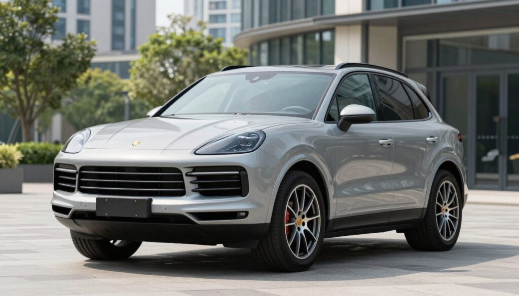 A sleek Porsche Cayenne equipped with an elegant body kit, showcasing modified front and rear bumpers, side skirts, and a subtle spoiler. The car is parked in a modern urban environment, with stylish buildings and greenery in the background, under natural daylight. The scene focuses on the SUV, emphasizing its curves and high-end finishes, captured from a dynamic angle to enhance its sporty appearance. Soft shadows play across the polished paint, reflecting the surrounding architecture. The atmosphere is sophisticated yet accessible, appealing to car enthusiasts. Ensure no people are present, keeping the focus solely on the vehicle's stunning design and elegance. A sleek Porsche Cayenne equipped with an elegant body kit, showcasing modified front and rear bumpers, side skirts, and a subtle spoiler. The car is parked in a modern urban environment, with stylish buildings and greenery in the background, under natural daylight. The scene focuses on the SUV, emphasizing its curves and high-end finishes, captured from a dynamic angle to enhance its sporty appearance. Soft shadows play across the polished paint, reflecting the surrounding architecture. The atmosphere is sophisticated yet accessible, appealing to car enthusiasts. Ensure no people are present, keeping the focus solely on the vehicle's stunning design and elegance.