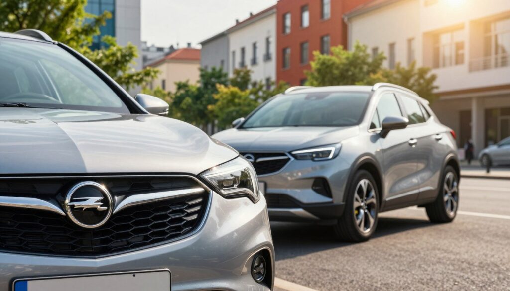 A stylish Opel Mokka parked on a picturesque street in a modern urban environment, showcasing its sleek design and elegant lines. The foreground features a close-up view of the vehicle's diesel badge, symbolizing its strong performance. In the middle ground, the city boasts vibrant buildings and greenery, illustrating the perfect blend of a cityscape. The background gleams under soft, warm sunlight, emphasizing a lively yet peaceful atmosphere. A slight lens flare adds a dynamic touch, while the angle highlights the car's front profile, accentuating its features. The mood is informative and engaging, suitable for car enthusiasts considering diesel options for urban driving and long trips. A stylish Opel Mokka parked on a picturesque street in a modern urban environment, showcasing its sleek design and elegant lines. The foreground features a close-up view of the vehicle's diesel badge, symbolizing its strong performance. In the middle ground, the city boasts vibrant buildings and greenery, illustrating the perfect blend of a cityscape. The background gleams under soft, warm sunlight, emphasizing a lively yet peaceful atmosphere. A slight lens flare adds a dynamic touch, while the angle highlights the car's front profile, accentuating its features. The mood is informative and engaging, suitable for car enthusiasts considering diesel options for urban driving and long trips.